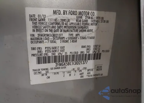 2012 Ford Flex Se from USA, damaged, VIN 2FMGK5BC1CBD21377